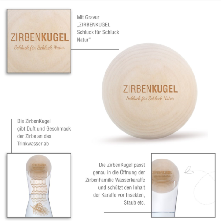 Zirbenkugel Set Wasserkaraffe mit Logo