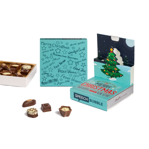 Lindt Mini-Pralines Christmas Popup bedruckt als Werbeartikel