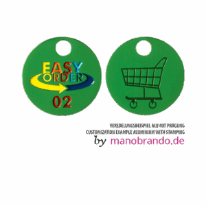 Einkaufswagenchips Alu farbig mit Logo