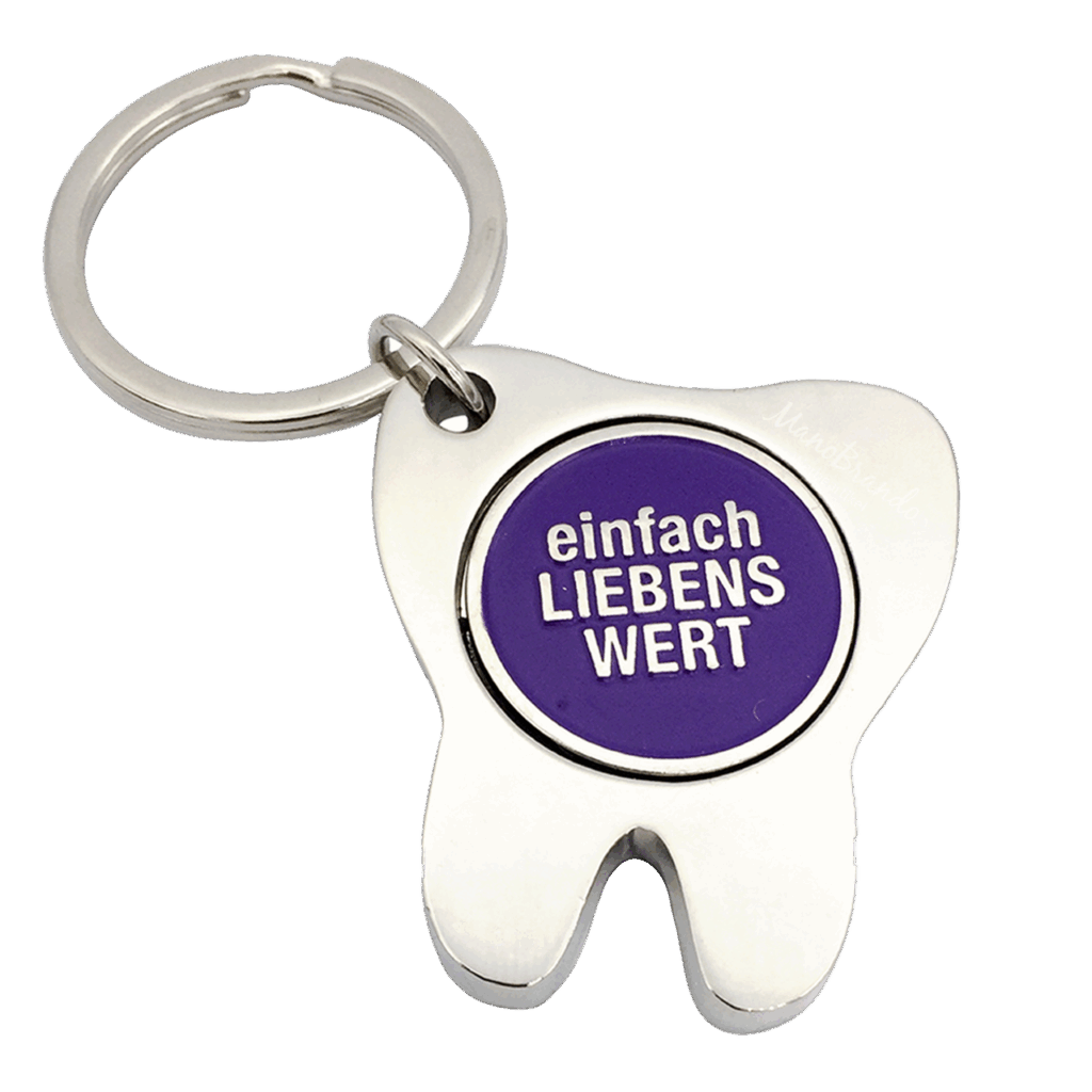 Schlüsselanhänger Einkaufswagenchip Zahnform | Werbeartikel für Zahnärzte