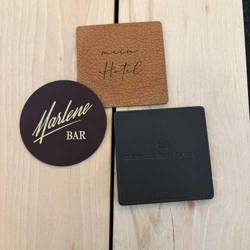 Untersetzer Leder individuell geprägt Werbemittel
