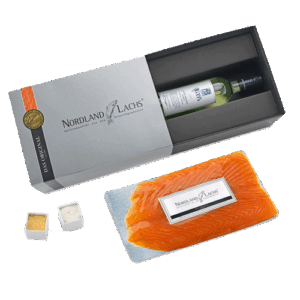 Lachsgeschenk De Luxe 1 mit Weißwein | Werbepräsent