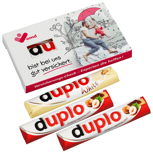 Duplo 3er Pack mit Logo Aufdruck / Werbesuessigkeit