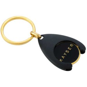 Einkaufswagenchips Chiphalter gold + schwarz mit Logo Prägung | Werbeartikel
