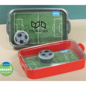 Brotzeitbox Fussball mit Dip Döschen mit Werbedruck | Werbegeschenk