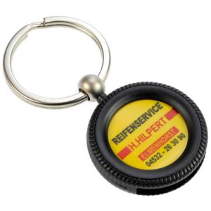 Schlüsselanhänger Einkaufschip Autoreifen mit Logo bedrucken | Werbeartikel