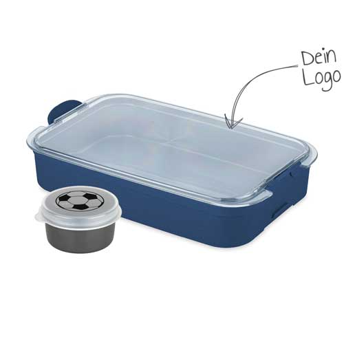 Fussball Lunchbox blau, Stakk Bentobox mit Werbeaufdruck | Werbeartikel Koziol