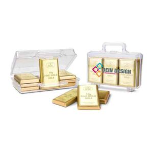 Goldkoffer Goldbarren mit Logo Schokolade | Werbegeschenk