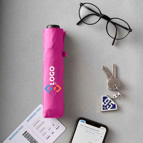 Kleiner Taschenschirm pink mit Logo bedrucken lassen | Mini Werbeschirm GOP Qualität