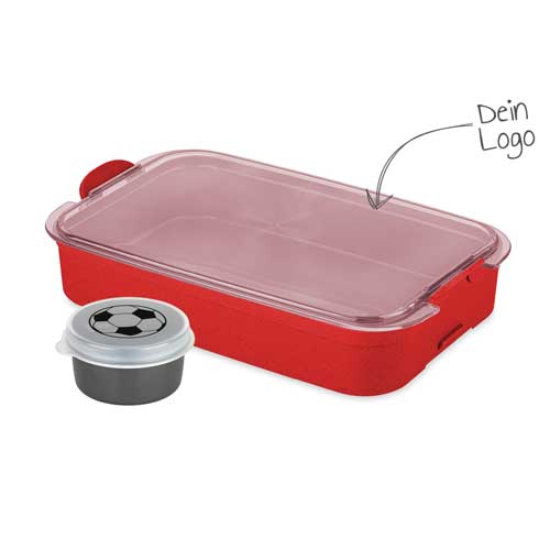 Lunchbox Fussball rot mit Logo bedrucken | Stark Bentobox