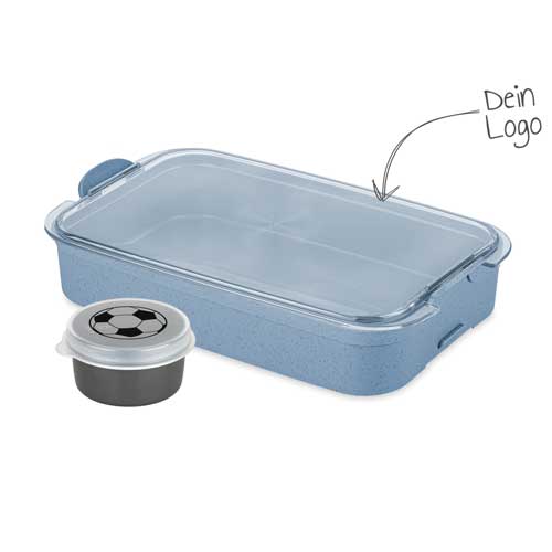 Lunchbox Fussball Stack Bentobox blau mit Logo bedrucken | Werbeartikel