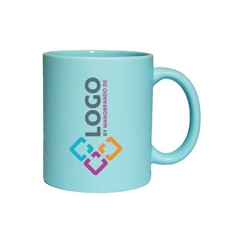 Kaffeebecher Pastellfarben blau bedrucken lassen mit Logo | Werbeartikel