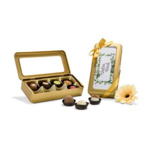 Edle "Danke" Pralinendose gold mit Logo/Botschaft als Kunden-Mitarabeitergeschenk