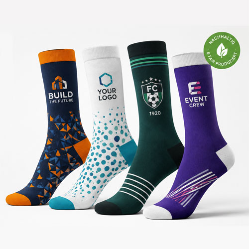 Logosocken für Firmen, Sport, Büro, Messen, Events im eigenen Design individuell gestaltet