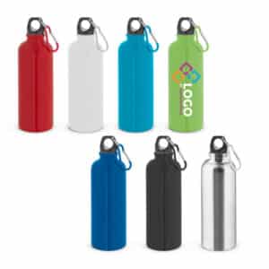Edelstahl Trinkflasche mit Karabiner mit Logo | Werbeartikel