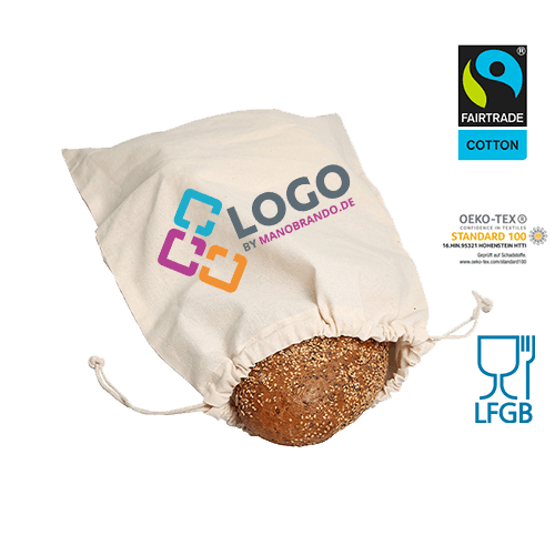 Brotbeutel Baumwolle Fairtrade zertifiziert. Tasche bedruckt als Werbeartikel