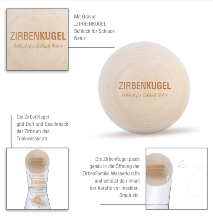 ZirbenKugel Set Wasserkaraffe mit Logo Gravur | Werbeartikel Zirbenkugel Set Wasserkaraffe mit Logo