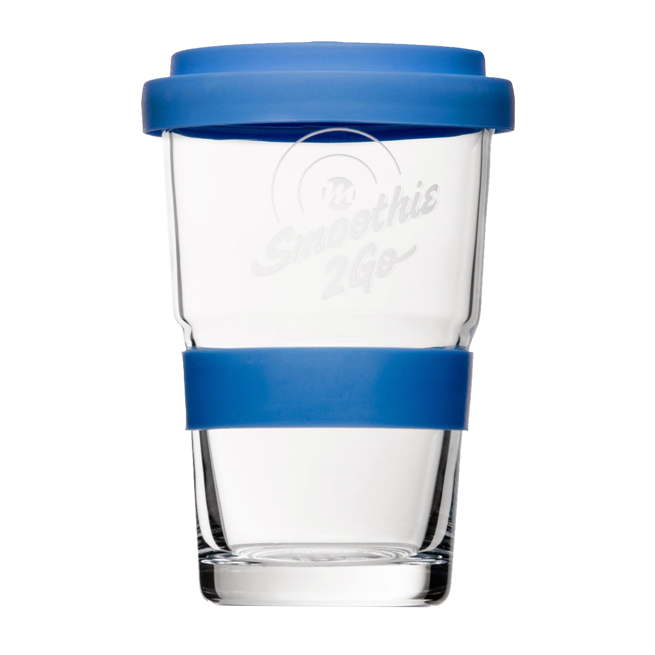 Smoothie to go Trinkglas mit Logogravur blau