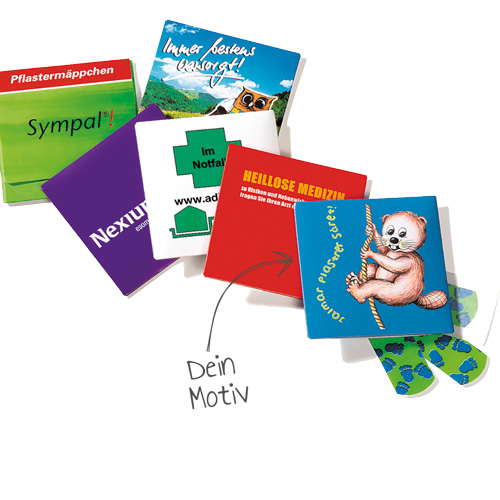 Pocket Pflastermaeppchen bedrucken mit Logo Pocket Pflaster bedrucken