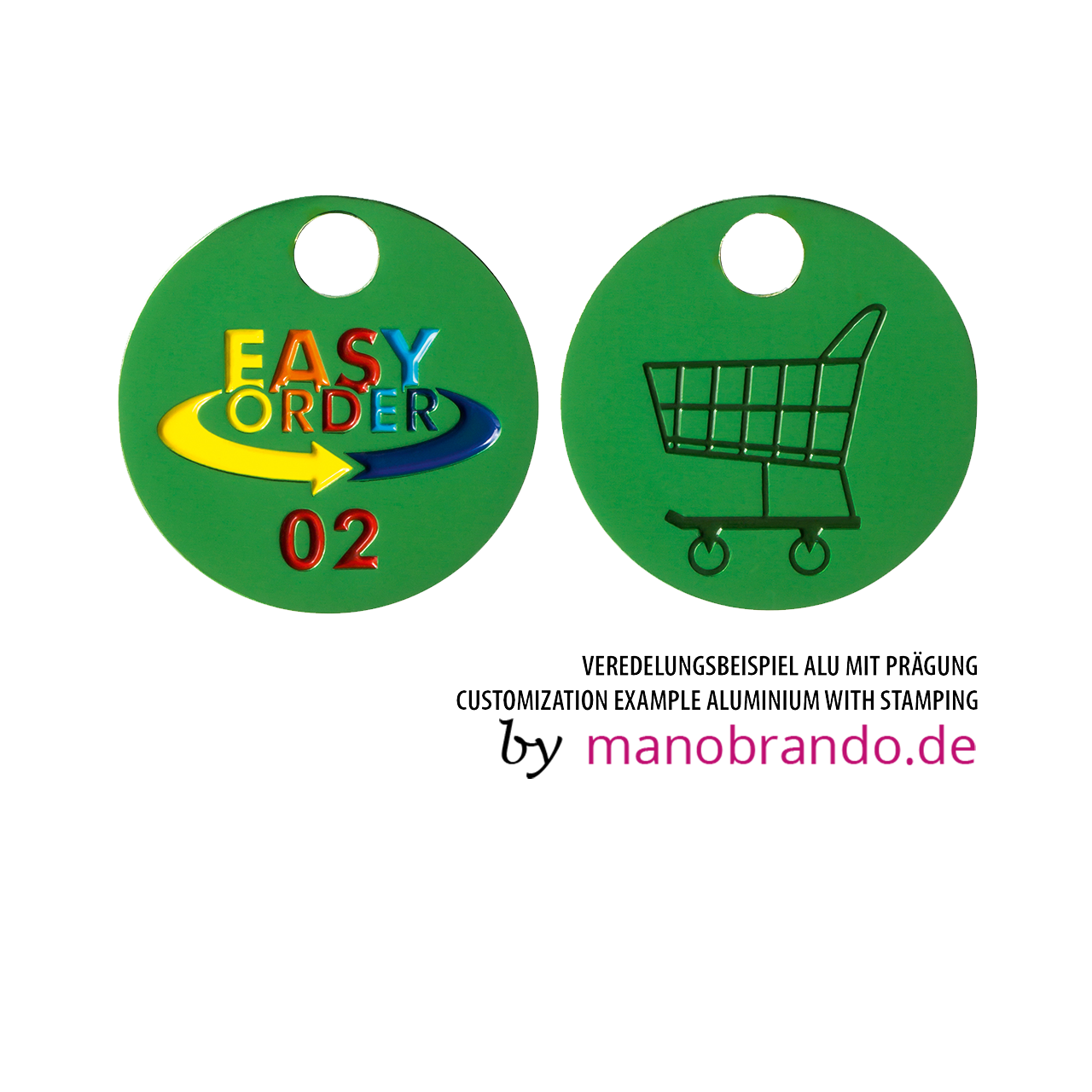 Einkaufswagenchips bedrucken - Alu eloxiert