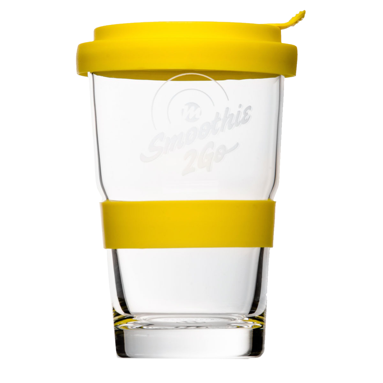 Smoothie to go Trinkglas gelb mit Logogravur