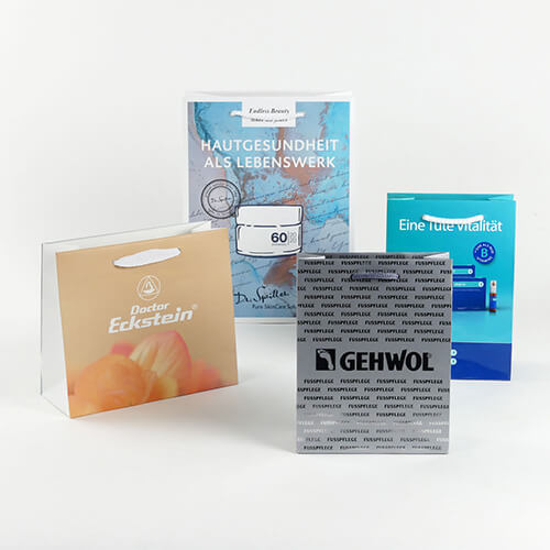 Papiertragetaschen mit Logo bedrucken für Kosmetik + Wellness Papiertragetaschen bedrucken für Kosmetik + Wellness